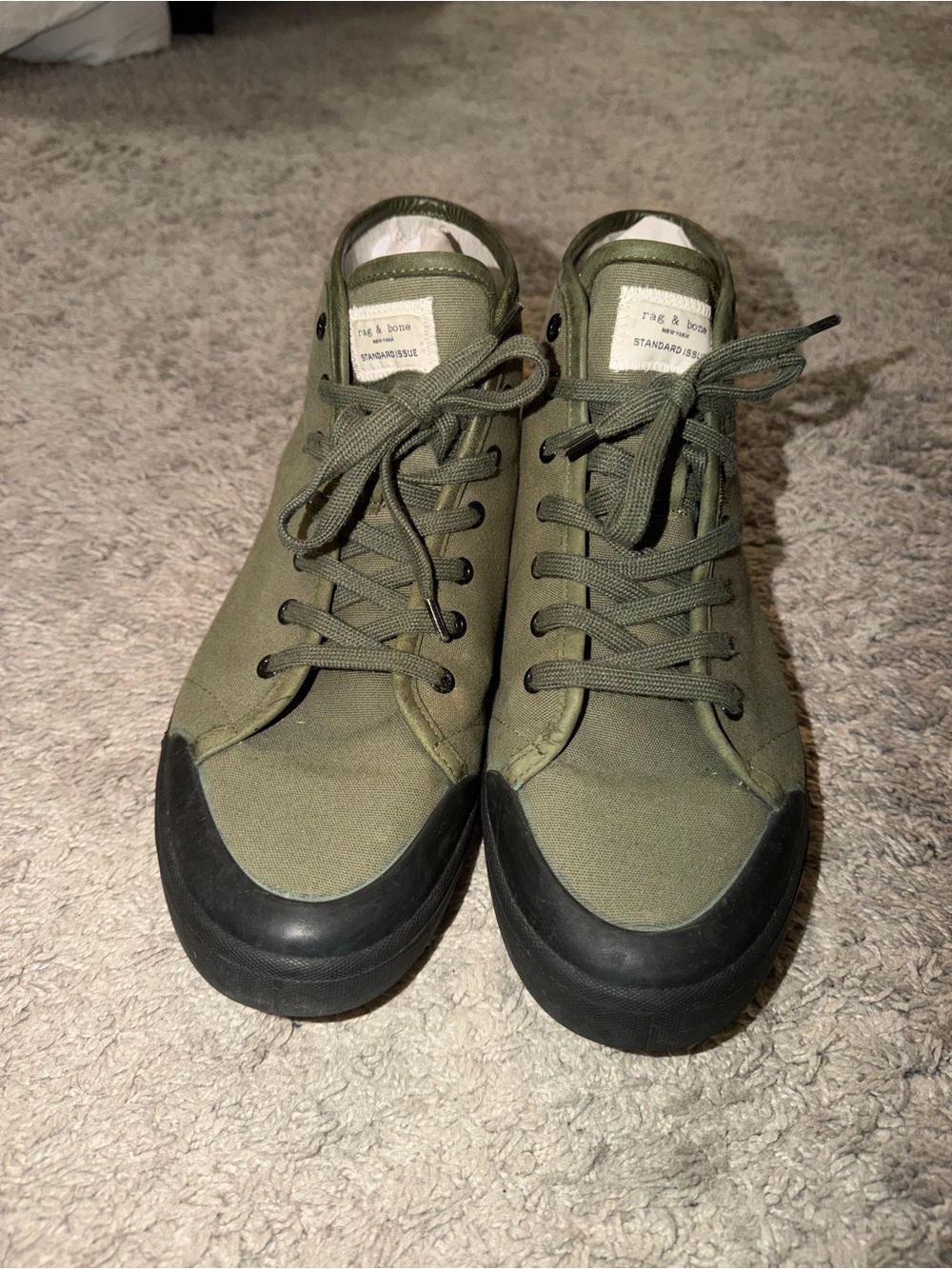 rag & bone Olive Green Canvas Low-Top Sneakers with Black Rubber Toe